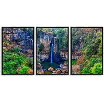 IDEA4WALL 3 Piece Framed Canvas Wall Art for Living Room, Bedroom Waterfall in Deep Forest of Croatia Canvas Prints for Modern Home Decoration Ready to Hang