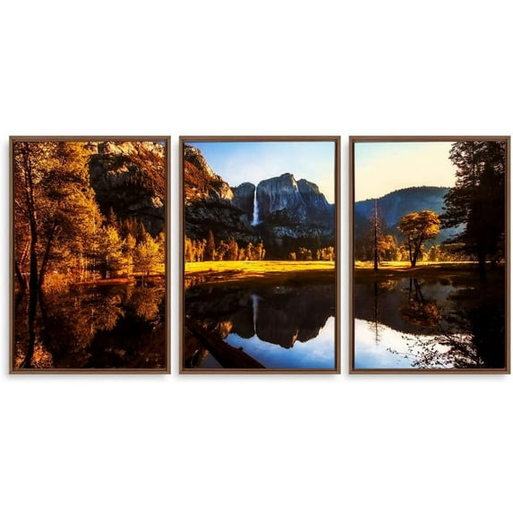 IDEA4WALL 3 Piece Framed Canvas Wall Art for Living Room, Bedroom Waterfall in Deep Forest of Croatia Canvas Prints for Modern Home Decoration Ready to Hang