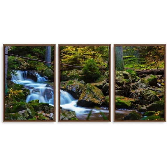 IDEA4WALL 3 Piece Framed Canvas Wall Art for Living Room, Bedroom Waterfall in Deep Forest of Croatia Canvas Prints for Modern Home Decoration Ready to Hang