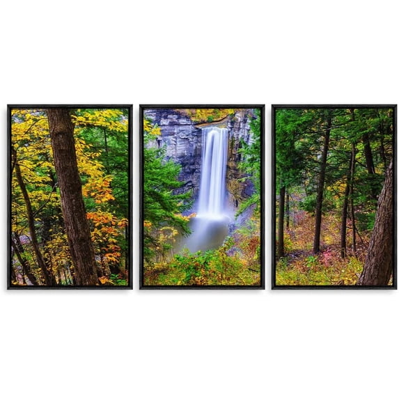 IDEA4WALL 3 Piece Framed Canvas Wall Art for Living Room, Bedroom Waterfall in Deep Forest of Croatia Canvas Prints for Modern Home Decoration Ready to Hang