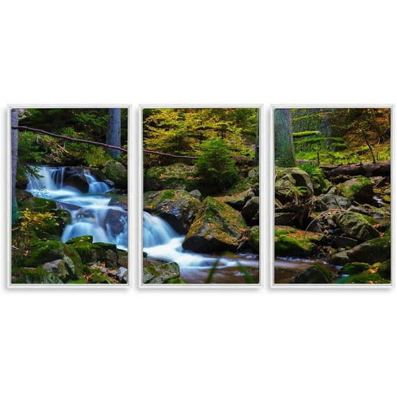 IDEA4WALL 3 Piece Framed Canvas Wall Art for Living Room, Bedroom Waterfall in Deep Forest of Croatia Canvas Prints for Modern Home Decoration Ready to Hang