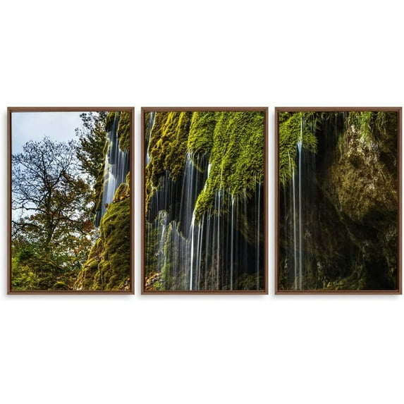 IDEA4WALL 3 Piece Framed Canvas Wall Art for Living Room, Bedroom Waterfall in Deep Forest of Croatia Canvas Prints for Modern Home Decoration Ready to Hang
