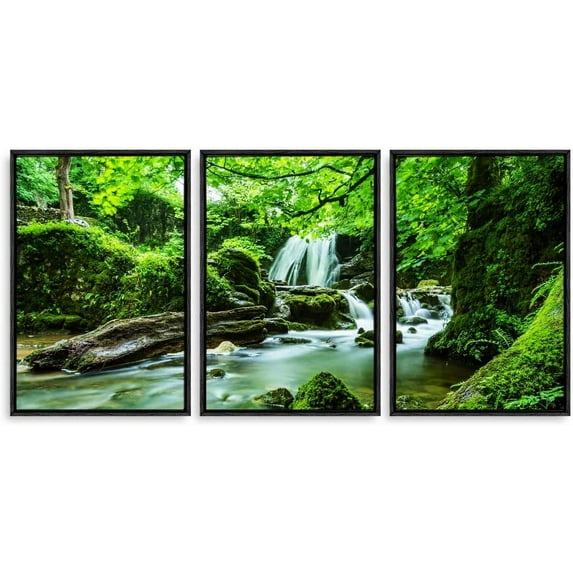 IDEA4WALL 3 Piece Framed Canvas Wall Art for Living Room, Bedroom Waterfall in Deep Forest of Croatia Canvas Prints for Modern Home Decoration Ready to Hang