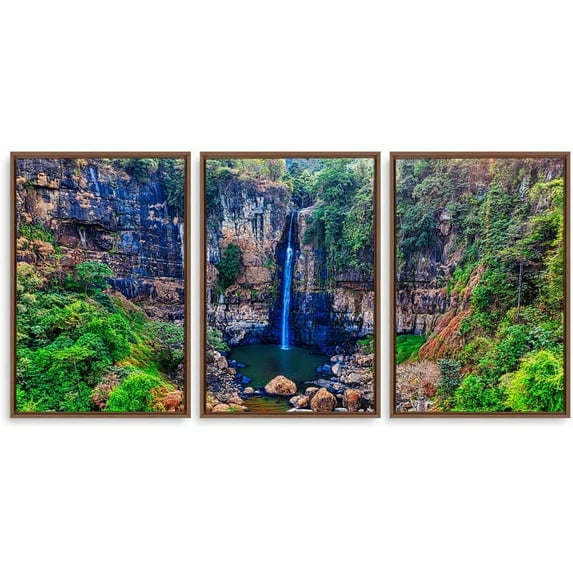 IDEA4WALL 3 Piece Framed Canvas Wall Art for Living Room, Bedroom Waterfall in Deep Forest of Croatia Canvas Prints for Modern Home Decoration Ready to Hang