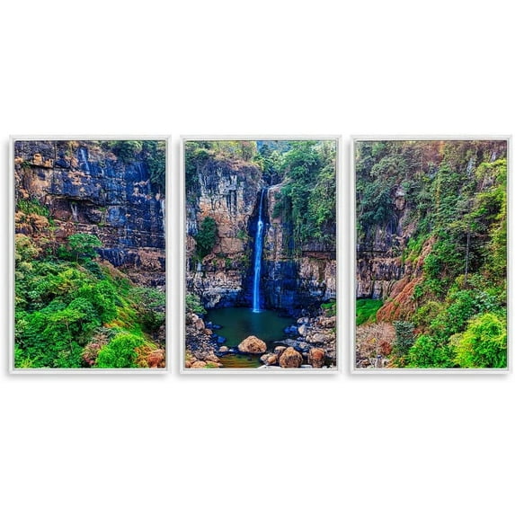 IDEA4WALL 3 Piece Framed Canvas Wall Art for Living Room, Bedroom Waterfall in Deep Forest of Croatia Canvas Prints for Modern Home Decoration Ready to Hang