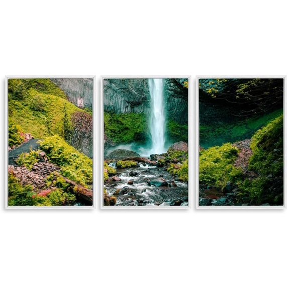IDEA4WALL 3 Piece Framed Canvas Wall Art for Living Room, Bedroom Waterfall in Deep Forest of Croatia Canvas Prints for Modern Home Decoration Ready to Hang