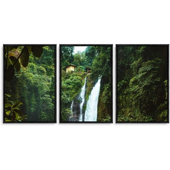 IDEA4WALL 3 Piece Framed Canvas Wall Art for Living Room, Bedroom Waterfall in Deep Forest of Croatia Canvas Prints for Modern Home Decoration Ready to Hang