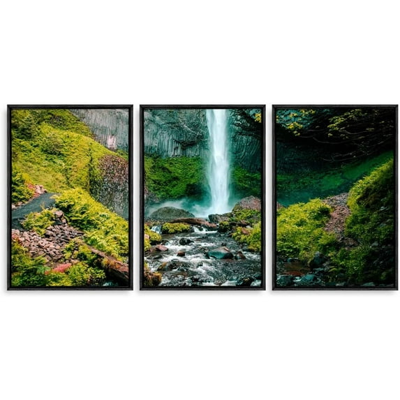 IDEA4WALL 3 Piece Framed Canvas Wall Art for Living Room, Bedroom Waterfall in Deep Forest of Croatia Canvas Prints for Modern Home Decoration Ready to Hang