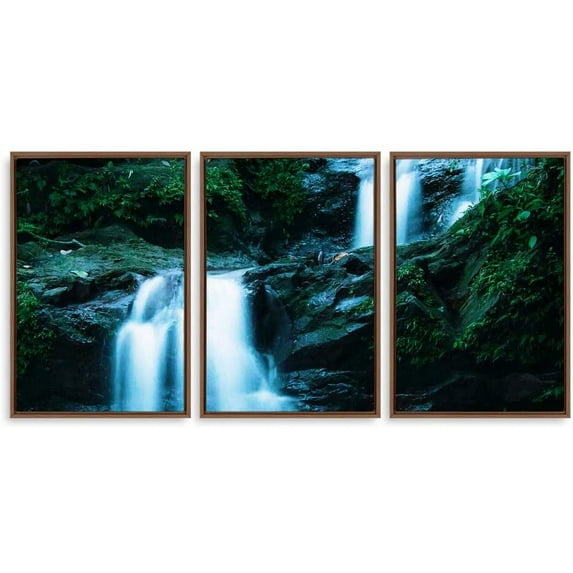 IDEA4WALL 3 Piece Framed Canvas Wall Art for Living Room, Bedroom Waterfall in Deep Forest of Croatia Canvas Prints for Modern Home Decoration Ready to Hang