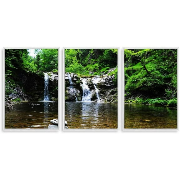 IDEA4WALL 3 Piece Framed Canvas Wall Art for Living Room, Bedroom Waterfall in Deep Forest of Croatia Canvas Prints for Modern Home Decoration Ready to Hang