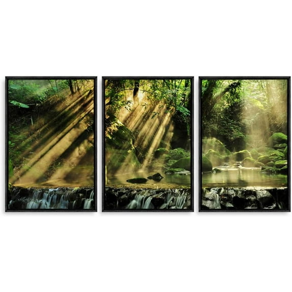 IDEA4WALL 3 Piece Framed Canvas Wall Art for Living Room, Bedroom Waterfall in Deep Forest of Croatia Canvas Prints for Modern Home Decoration Ready to Hang