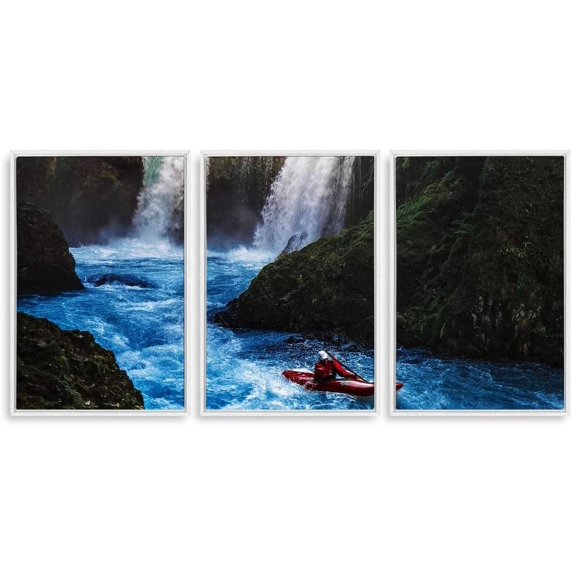 IDEA4WALL 3 Piece Framed Canvas Wall Art for Living Room, Bedroom Waterfall in Deep Forest of Croatia Canvas Prints for Modern Home Decoration Ready to Hang
