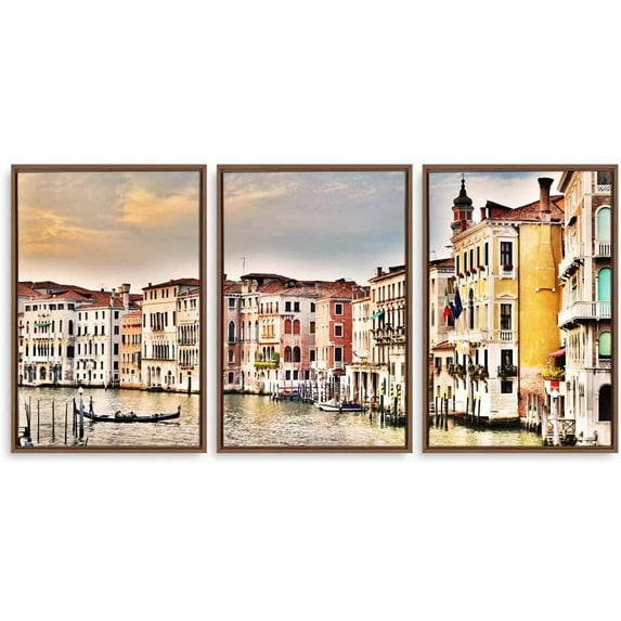 IDEA4WALL 3 Piece Framed Canvas Wall Art for Living Room, Bedroom Italy City Landscape Canvas Prints for Modern Home Decoration Ready to Hang