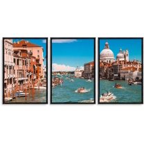 IDEA4WALL 3 Piece Framed Canvas Wall Art for Living Room, Bedroom Italy City Landscape Canvas Prints for Modern Home Decoration Ready to Hang
