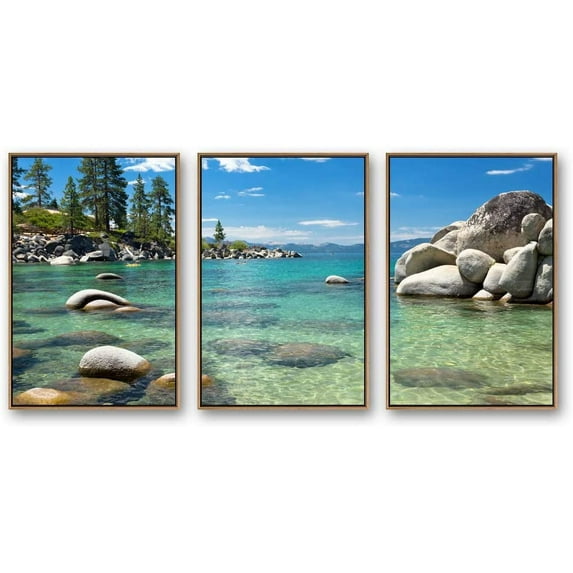 IDEA4WALL 3 Piece Framed Canvas Wall Art for Living Room, Bedroom Lake Tahoe Canvas Prints for Modern Home Decoration Ready to Hang