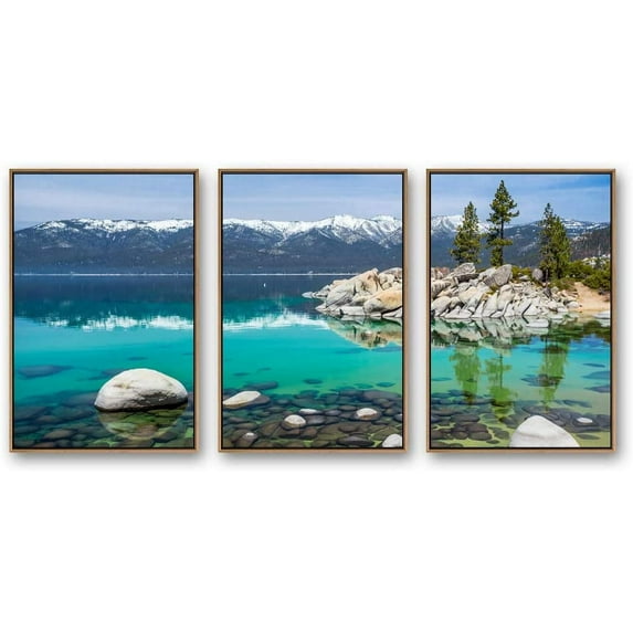 IDEA4WALL 3 Piece Framed Canvas Wall Art for Living Room, Bedroom Lake Tahoe Canvas Prints for Modern Home Decoration Ready to Hang