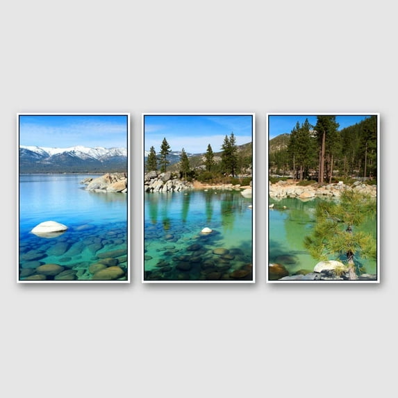 IDEA4WALL 3 Piece Framed Canvas Wall Art for Living Room, Bedroom Lake Tahoe Canvas Prints for Modern Home Decoration Ready to Hang