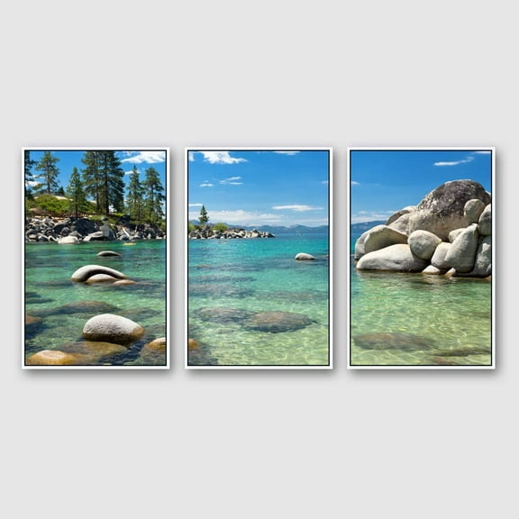IDEA4WALL 3 Piece Framed Canvas Wall Art for Living Room, Bedroom Lake Tahoe Canvas Prints for Modern Home Decoration Ready to Hang