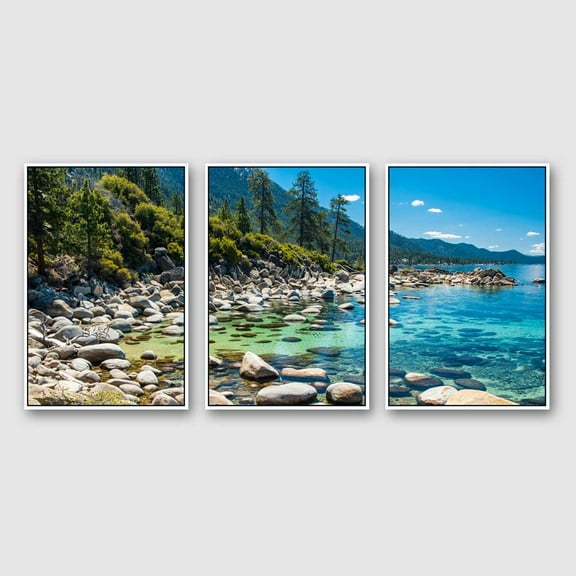 IDEA4WALL 3 Piece Framed Canvas Wall Art for Living Room, Bedroom Lake Tahoe Canvas Prints for Modern Home Decoration Ready to Hang