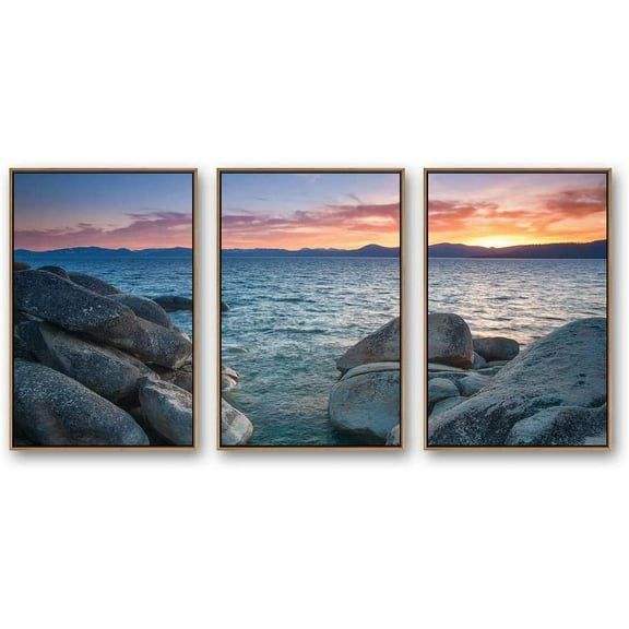 IDEA4WALL 3 Piece Framed Canvas Wall Art for Living Room, Bedroom Lake Tahoe Canvas Prints for Modern Home Decoration Ready to Hang