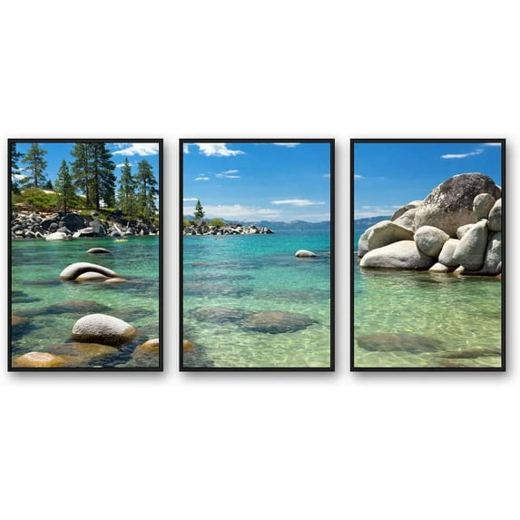 IDEA4WALL 3 Piece Framed Canvas Wall Art for Living Room, Bedroom Lake Tahoe Canvas Prints for Modern Home Decoration Ready to Hang