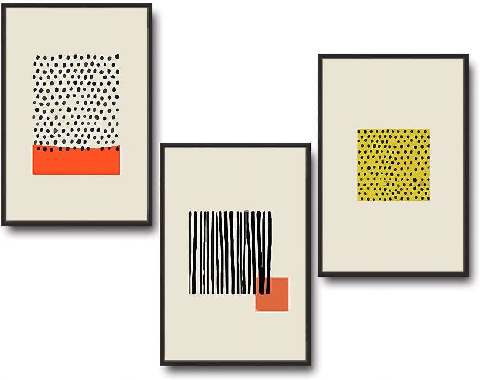 Modern Geometric Abstract Black and Orange Framed Canvas Art Set