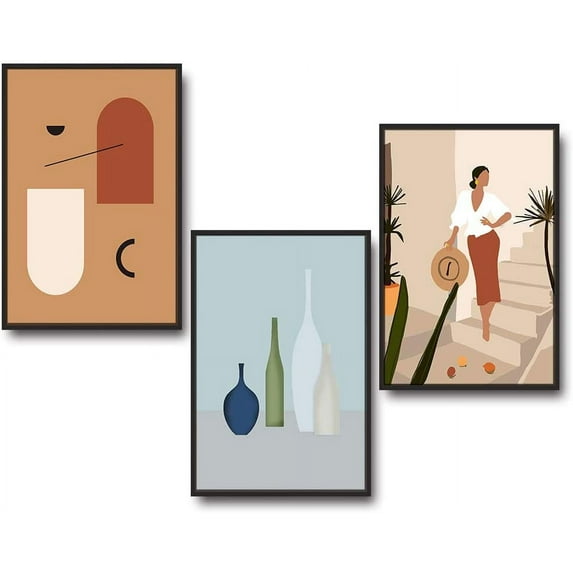 IDEA4WALL 3 Piece Framed Canvas Wall Art for Living Room, Bedroom Mattis and Brutalist Canvas Prints for Modern Home Decoration Ready to Hang