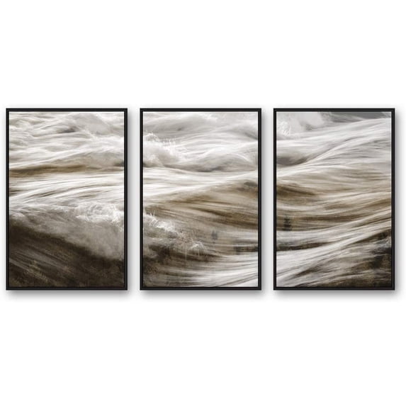 IDEA4WALL 3 Piece Framed CanvasWall Art for Living Room, Bedroom Golden Waves Canvas Prints for Modern Home Decoration Ready to Hang