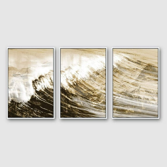 IDEA4WALL 3 Piece Framed CanvasWall Art for Living Room, Bedroom Golden Waves Canvas Prints for Modern Home Decoration Ready to Hang