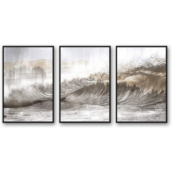 IDEA4WALL 3 Piece Framed CanvasWall Art for Living Room, Bedroom Golden Waves Canvas Prints for Modern Home Decoration Ready to Hang