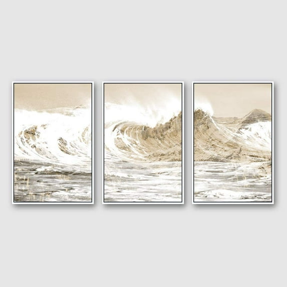 IDEA4WALL 3 Piece Framed CanvasWall Art for Living Room, Bedroom Golden Waves Canvas Prints for Modern Home Decoration Ready to Hang
