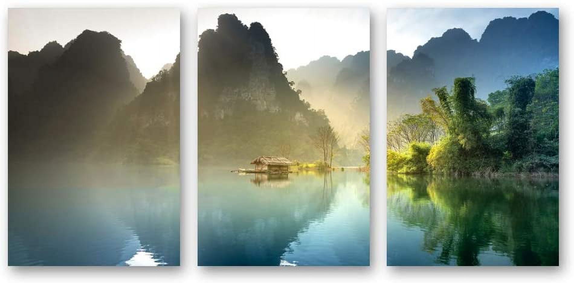 IDEA4WALL 3 Piece Landscape Canvas Prints Wall Art Green Forest ...