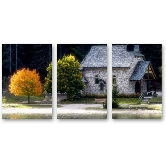 IDEA4WALL 3 Piece Landscape Canvas Prints Wall Art Green Forest Mountain and Lake - 16"x24"x3 Panels