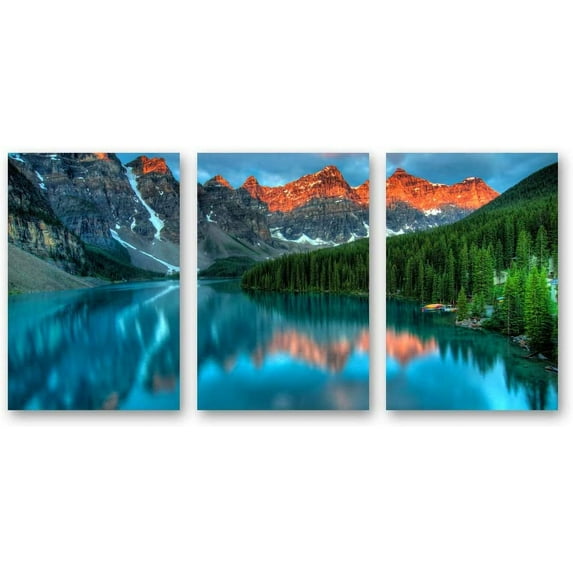 IDEA4WALL 3 Piece Landscape Canvas Prints Wall Art Green Forest Mountain and Lake - 16"x24"x3 Panels