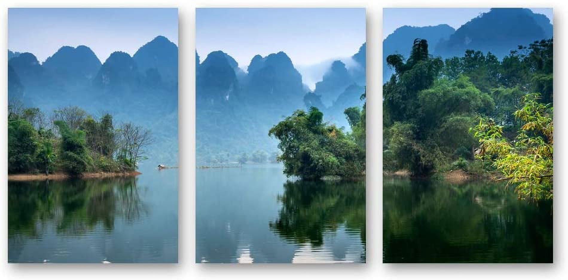 IDEA4WALL 3 Piece Landscape Canvas Prints Wall Art Green Forest ...