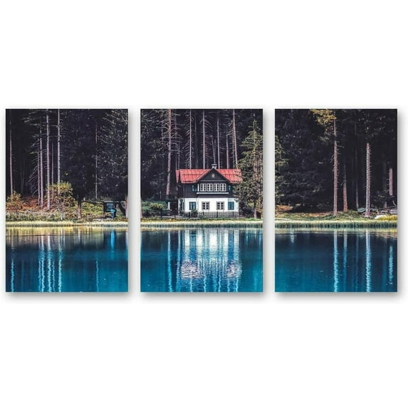 IDEA4WALL 3 Piece Landscape Canvas Wall Art Sky and Mountain Reflect on the Lake - 16"x24"x3 Panels