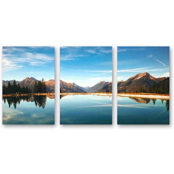 IDEA4WALL 3 Piece Landscape Canvas Wall Art Sky and Mountain Reflect on the Lake - 24"x36"x3 Panels