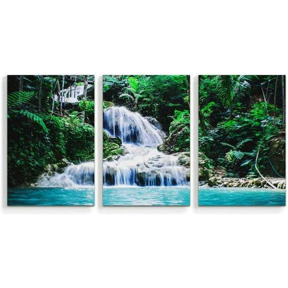 IDEA4WALL 3 Piece Nature Canvas Wall Art Waterfall in Forest Canvas Prints Modern Home Wall Decor, 16"x24"