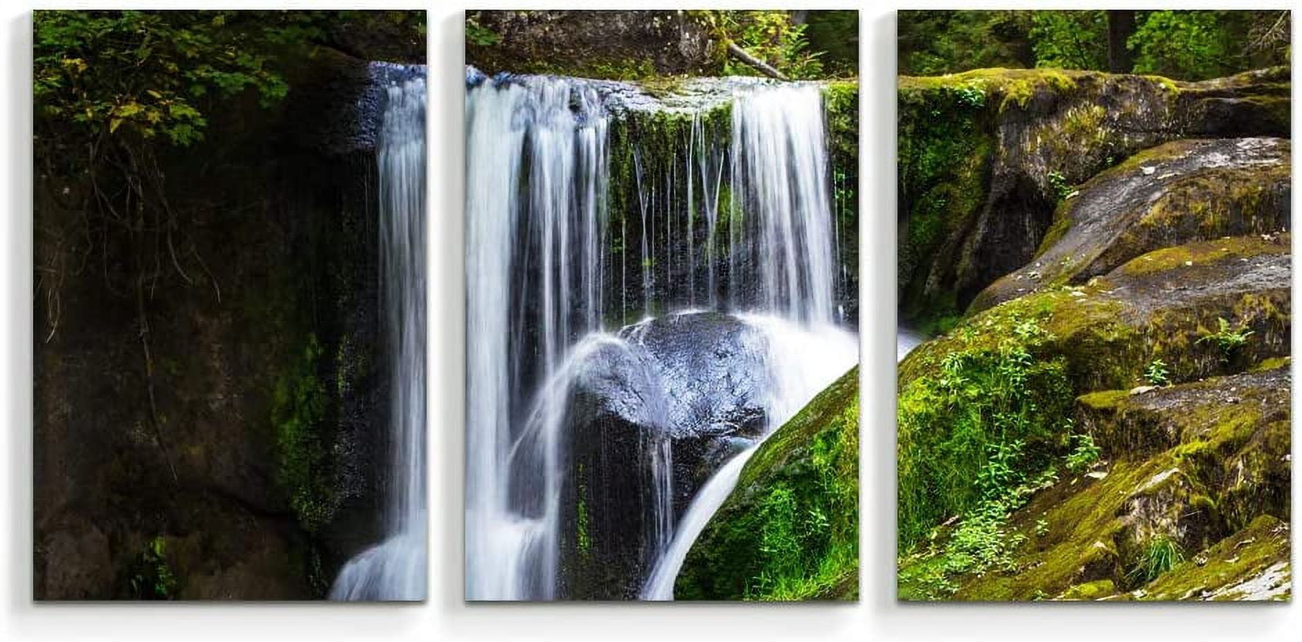 IDEA4WALL 3 Piece Nature Canvas Wall Art Waterfall in Forest Canvas ...