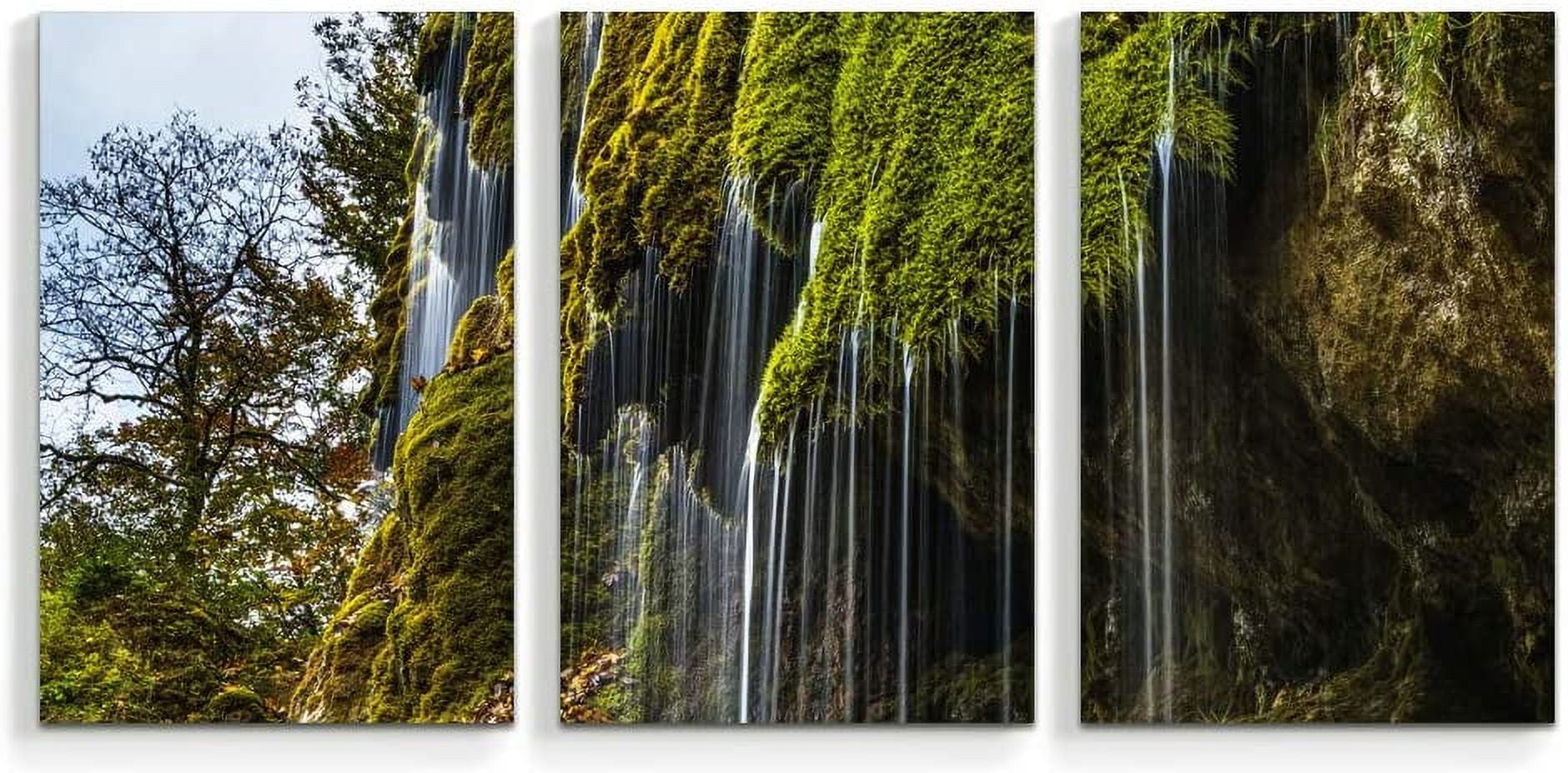 IDEA4WALL 3 Piece Nature Canvas Wall Art Waterfall in Forest Canvas ...