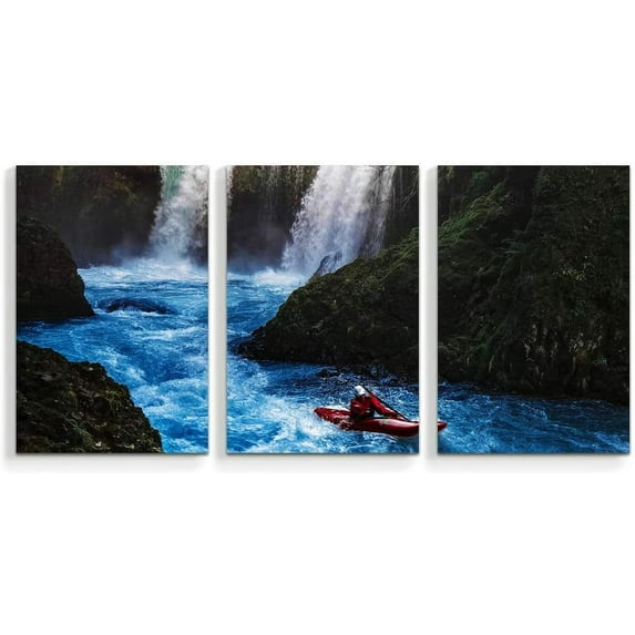IDEA4WALL 3 Piece Nature Canvas Wall Art Waterfall in Forest Canvas Prints Modern Home Wall Decor, 24"x36"