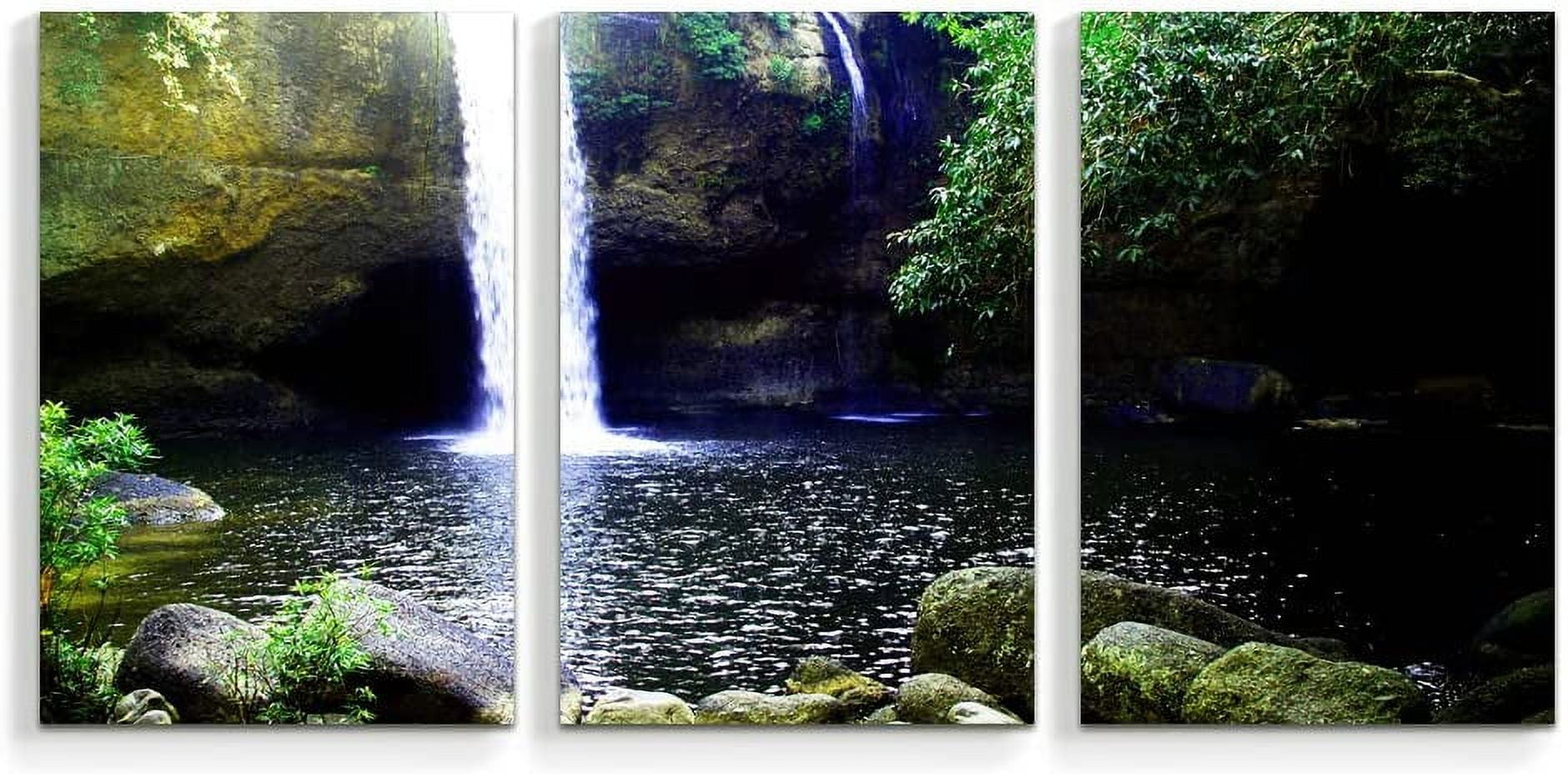IDEA4WALL 3 Piece Nature Canvas Wall Art Waterfall in Forest Canvas ...