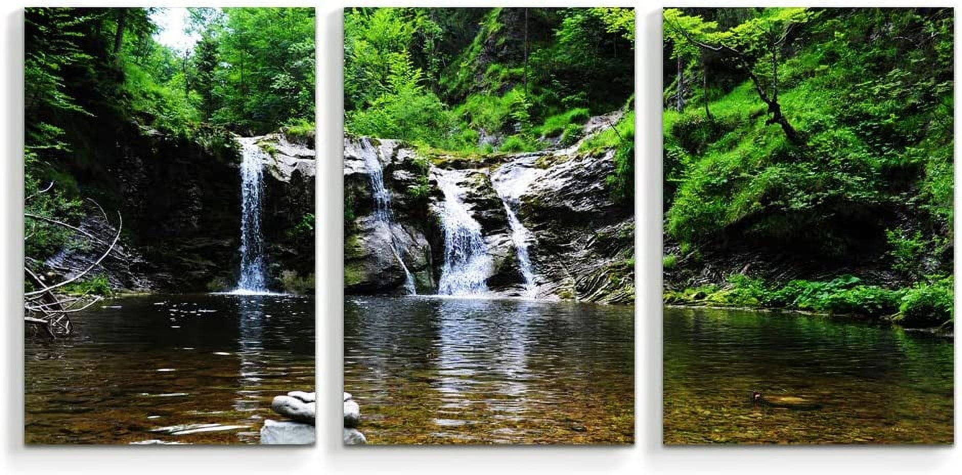 IDEA4WALL 3 Piece Nature Canvas Wall Art Waterfall in Forest Canvas ...