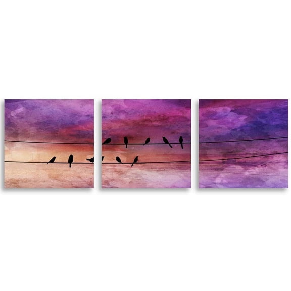 IDEA4WALL 3 Pieces Modern Canvas Wall Art Birds Under the Colorful Purple Sky Clouds Canvas Prints for Home Wall Decor - 24"x24"x3 Panels