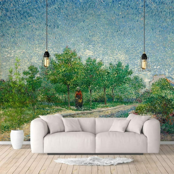 IDEA4WALL 4pcs A Woman in the Green Garden Peel and Stick Wallpaper for Home Decoration - 66x96 inches
