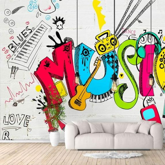 IDEA4WALL 4pcs Banksy Street Graffiti Peel and Stick Wallpaper Removable Wall Murals Large Wall Stickers for Home Decoration, 66"x24"