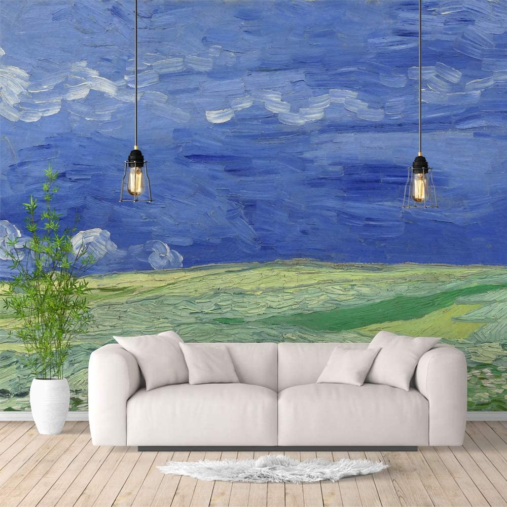 IDEA4WALL 4pcs Blue Sky and Green Field Peel and Stick Large Wall