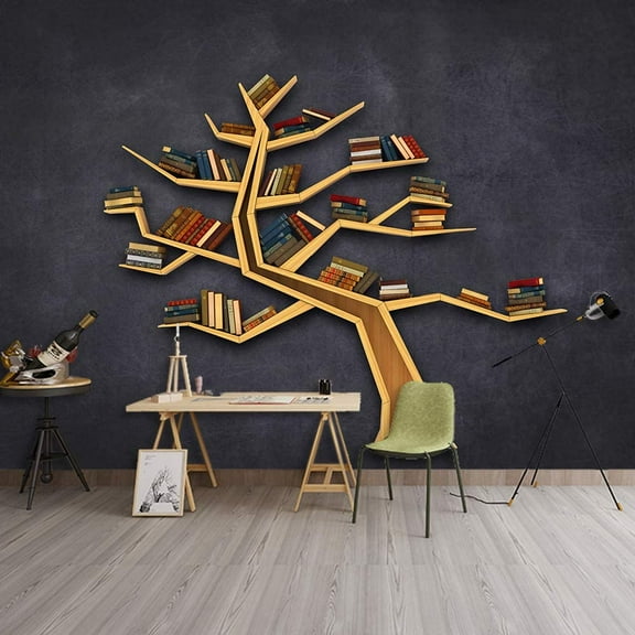 IDEA4WALL 4pcs Bookshelf Pattern Peel and Stick Wallpaper Removable Wall Murals Large Wall Stickers for Home Decoration, 66"x24"