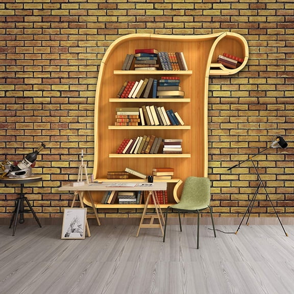 IDEA4WALL 4pcs Bookshelf Pattern Peel and Stick Wallpaper Removable Wall Murals Large Wall Stickers for Home Decoration, 66"x24"