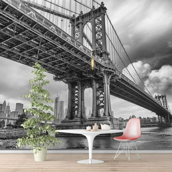 IDEA4WALL 4pcs Brooklyn Bridge Peel and Stick Wallpaper Removable Wall Murals Large Wall Stickers for Home Decoration, 66"x24"
